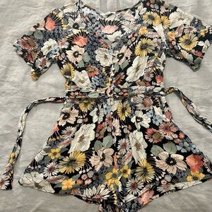 O'Neill Floral Print Romper with Black and Cream
